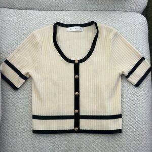 Chic Beige and Black Women's Cardigan